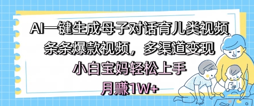 AI一键生成母子对话育儿类视频，条条爆款视频，多渠道变现，小白宝妈轻松上手，月入1W+网络赚钱,项目资源网,副业资源网,兼职项目,网赚课程-副业赚钱-互联网创业-独家轻创IP大圣网创