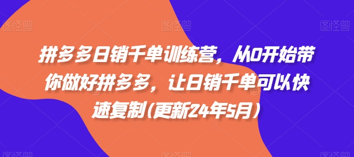 拼多多日销千单训练营，从0开始带你做好拼多多，让日销千单可以快速复制(更新25年6月)网络赚钱,项目资源网,副业资源网,兼职项目,网赚课程-副业赚钱-互联网创业-独家轻创IP大圣网创
