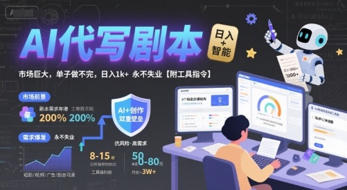 AI代写剧本，市场巨大，单子做不完，日入1k+ 永不失业【附工具指令】网络赚钱,项目资源网,副业资源网,兼职项目,网赚课程-副业赚钱-互联网创业-独家轻创IP大圣网创