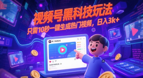 视频号黑科技玩法，只需10秒一键生成热门视频，日入3k+【揭秘】网络赚钱,项目资源网,副业资源网,兼职项目,网赚课程-副业赚钱-互联网创业-独家轻创IP大圣网创