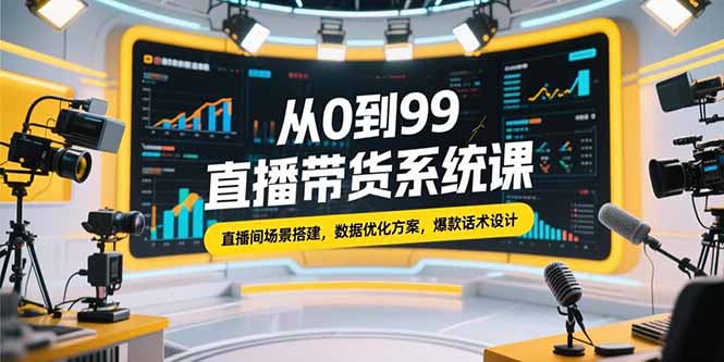从0到99直播带货系统课，直播间场景搭建，数据优化方案，爆款话术设计网络赚钱,项目资源网,副业资源网,兼职项目,网赚课程-副业赚钱-互联网创业-独家轻创IP大圣网创