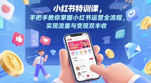 小红书特训课，手把手教你掌握小红书运营全流程，实现流量与变现双丰收网络赚钱,项目资源网,副业资源网,兼职项目,网赚课程-副业赚钱-互联网创业-独家轻创IP大圣网创