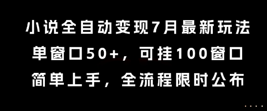 小说全自动变现7月玩法，单窗口50+，可挂100窗口，简单上手，全流程限时公布【揭秘】网络赚钱,项目资源网,副业资源网,兼职项目,网赚课程-副业赚钱-互联网创业-独家轻创IP大圣网创