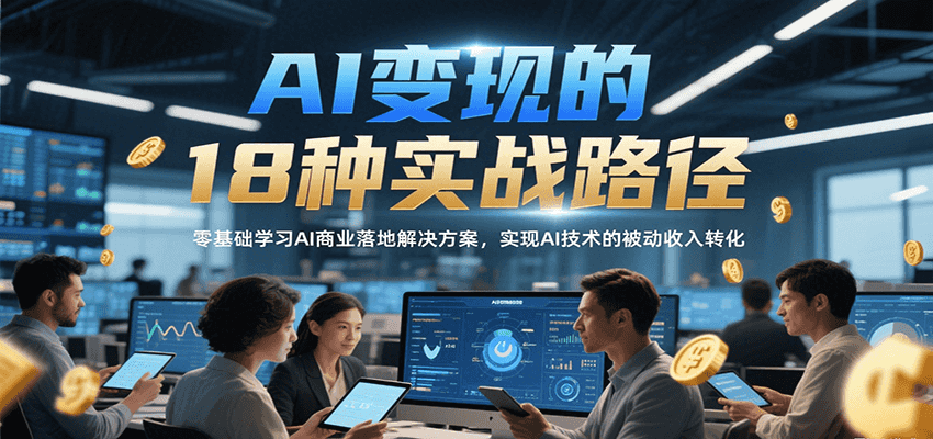 AI变现的18种实战路径，零基础学习AI商业落地解决方案，实现AI技术的被动收入转化网络赚钱,项目资源网,副业资源网,兼职项目,网赚课程-副业赚钱-互联网创业-独家轻创IP大圣网创