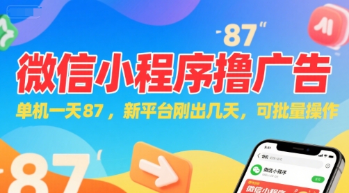 微信小程序看广告，单机一天87，新平台刚出几天，可批量操作，日入5张网络赚钱,项目资源网,副业资源网,兼职项目,网赚课程-副业赚钱-互联网创业-独家轻创IP大圣网创