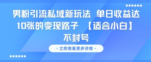 男粉引流私域新玩法，单日收益达10张的变现路子 【适合小白】不封号网络赚钱,项目资源网,副业资源网,兼职项目,网赚课程-副业赚钱-互联网创业-独家轻创IP大圣网创