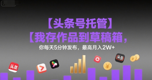 【头条号托管 】我存作品到草稿箱，你每天5分钟发布，最高月入2W+【揭秘】网络赚钱,项目资源网,副业资源网,兼职项目,网赚课程-副业赚钱-互联网创业-独家轻创IP大圣网创