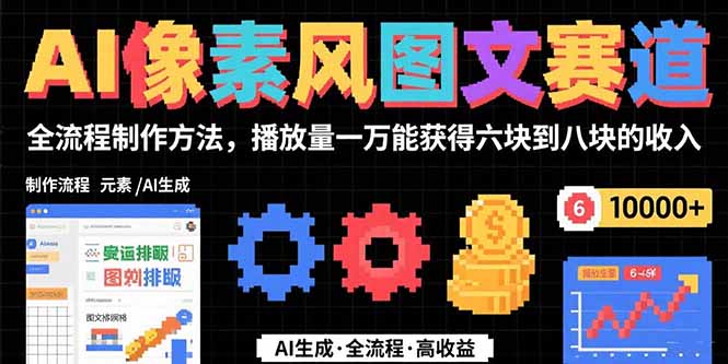 AI像素风图文赛道：全流程制作方法，播放量一万能获得6块到8块的收入网络赚钱,项目资源网,副业资源网,兼职项目,网赚课程-副业赚钱-互联网创业-独家轻创IP大圣网创