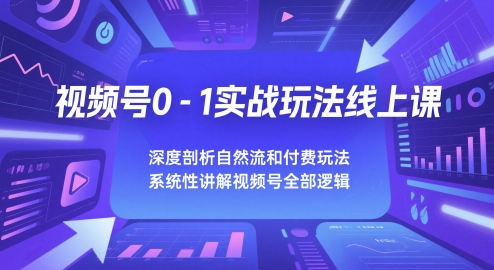 视频号0-1实战玩法线上课，深度剖析自然流和付费玩法，统性讲解视频号全部逻辑网络赚钱,项目资源网,副业资源网,兼职项目,网赚课程-副业赚钱-互联网创业-独家轻创IP大圣网创