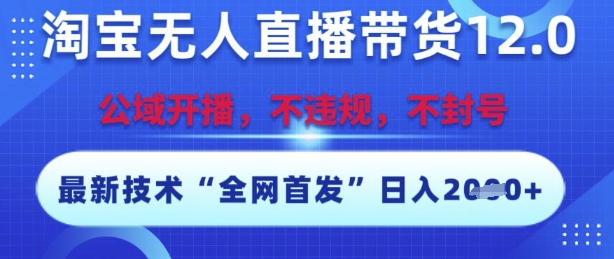 淘宝无人直播带货12.0，最新技术，不封号，不违规，操作简单，开播爆单，日入多张【揭秘】网络赚钱,项目资源网,副业资源网,兼职项目,网赚课程-副业赚钱-互联网创业-独家轻创IP大圣网创