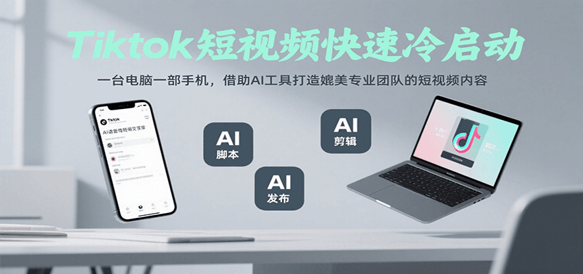 Tiktok短视频快速冷启动，一台电脑一部手机，借助AI工具打造媲美专业团队的短视频内容网络赚钱,项目资源网,副业资源网,兼职项目,网赚课程-副业赚钱-互联网创业-独家轻创IP大圣网创
