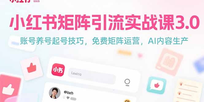 小红书矩阵引流实战课3.0：账号养号起号技巧，免裴矩阵运营，AI内容生产网络赚钱,项目资源网,副业资源网,兼职项目,网赚课程-副业赚钱-互联网创业-独家轻创IP大圣网创