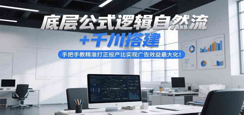 底层公式逻辑自然流+千川搭建，手把手教精准打正投产比实现广告效益最大化！网络赚钱,项目资源网,副业资源网,兼职项目,网赚课程-副业赚钱-互联网创业-独家轻创IP大圣网创