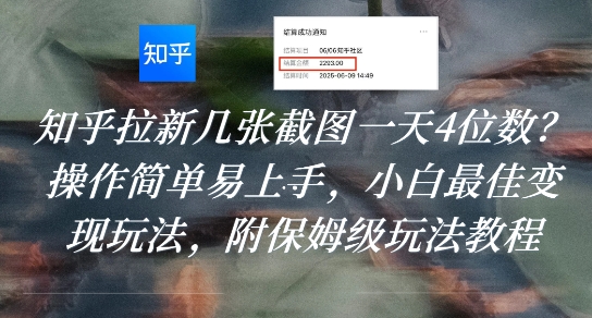 知乎拉新几张截图一天4位数？操作简单易上手，小白最佳变现玩法，附保姆级玩法教程网络赚钱,项目资源网,副业资源网,兼职项目,网赚课程-副业赚钱-互联网创业-独家轻创IP大圣网创