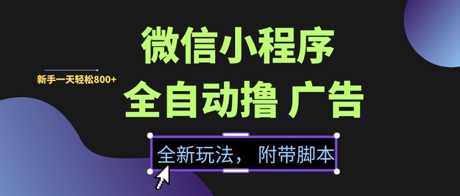 （15134期）微信小程序挂机撸广告，全新玩法，新手一天轻松800+【附带脚本】网络赚钱,项目资源网,副业资源网,兼职项目,网赚课程-副业赚钱-互联网创业-独家轻创IP大圣网创