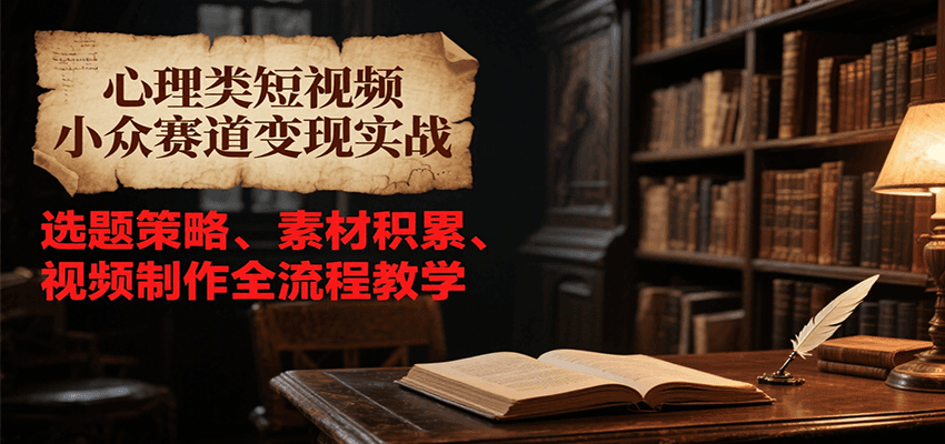 心理类短视频小众赛道变现实战，选题策略、素材积累、视频制作全流程教学网络赚钱,项目资源网,副业资源网,兼职项目,网赚课程-副业赚钱-互联网创业-独家轻创IP大圣网创
