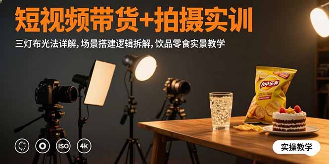 短视频带货+拍摄实训：三灯布光法详解,场景搭建逻辑拆解,饮品零食实景教学网络赚钱,项目资源网,副业资源网,兼职项目,网赚课程-副业赚钱-互联网创业-独家轻创IP大圣网创