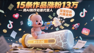 用AI制作幼崽代言人，宝宝的控诉火爆全网，15条作品涨粉13W，单号月入5位数实操教程网络赚钱,项目资源网,副业资源网,兼职项目,网赚课程-副业赚钱-互联网创业-独家轻创IP大圣网创