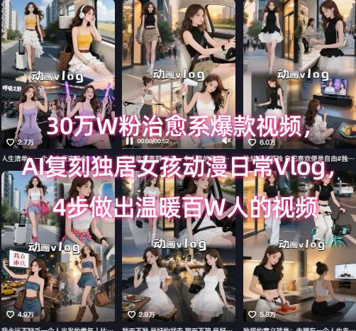 30万W粉治愈系爆款视频，AI复刻独居女孩动漫日常Vlog，4步做出温暖百W人的视频网络赚钱,项目资源网,副业资源网,兼职项目,网赚课程-副业赚钱-互联网创业-独家轻创IP大圣网创