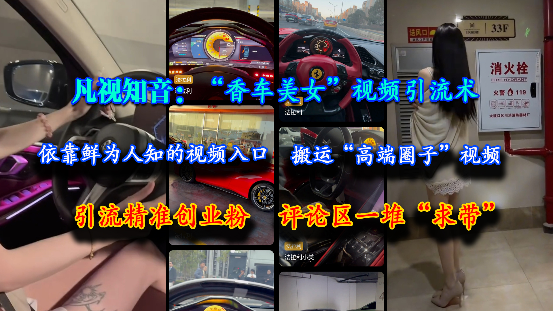 （15199期）凡视知音：“香车美女”视频引流术，依靠鲜为人知的视频入口，搬运“高端圈子”视频，引流精准创业粉，评论区一堆“求带”网络赚钱,项目资源网,副业资源网,兼职项目,网赚课程-副业赚钱-互联网创业-独家轻创IP大圣网创